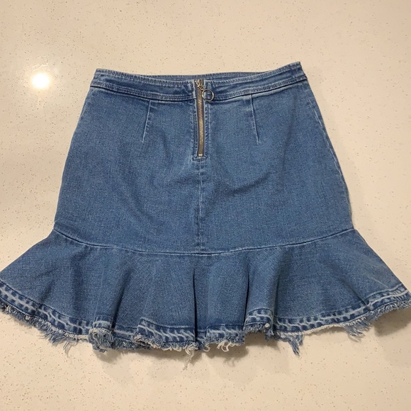 Intermix Ruffle Jean Skirt - Picture 2 of 4